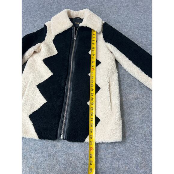 Maje Gillian Two-Tone Black & White Shearling Long Coat Jacket Size Medium - Picture 10 of 12